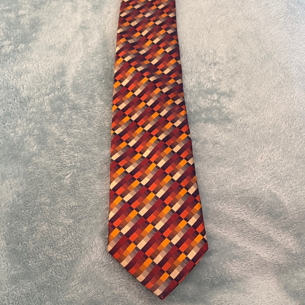 Van Heusen Red and Orange Checkered Tie